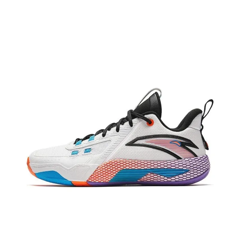 Anta Quick Battle 5 Cushioning Wear-Resistant Mid-Top Basketball Shoes Men's White Black Blue-0