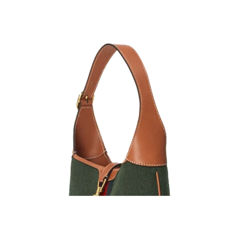 GUCCI Jackie 1961 Canvas With Leather Trim Crescent Shoulder Bag Shoulder Bag Women's Dark Green With Brown Accents-8