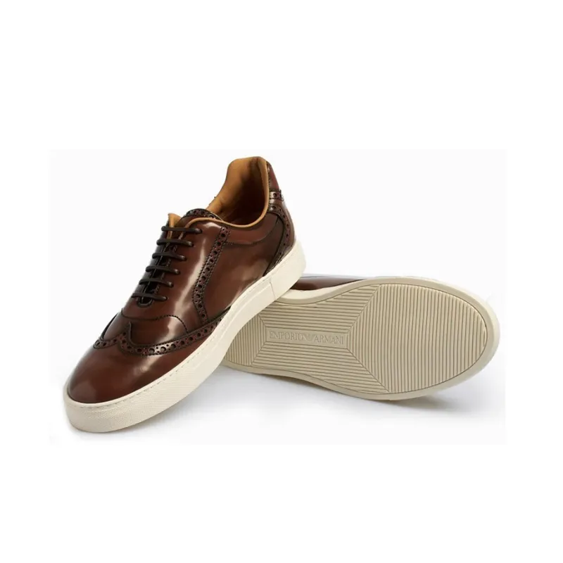EMPORIO ARMANI Skateboard Shoes Men Low Top Brown-4