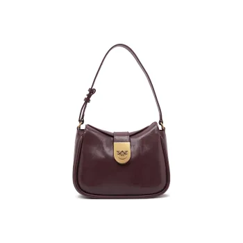 PINKO Cow Leather Hobo Bag, Handbag, Shoulder Bag Women's Dark Purple Red