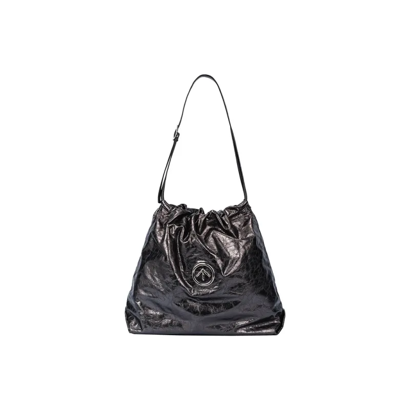 GROTTO Cow Leather Shoulder Bag Regular Unisex Black-1