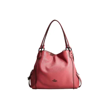 COACH Edie Polished Pebbled Leather Tote Bag Shopping Bag Handbag Shoulder Bag Women's Burgundy