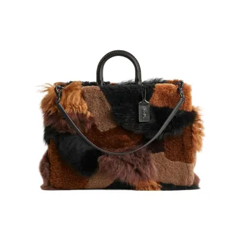 COACH Rogue Shearling Leather Tote Bag, Shopping Bag, Handbag, Shoulder Bag Large Size Women's Multicolor