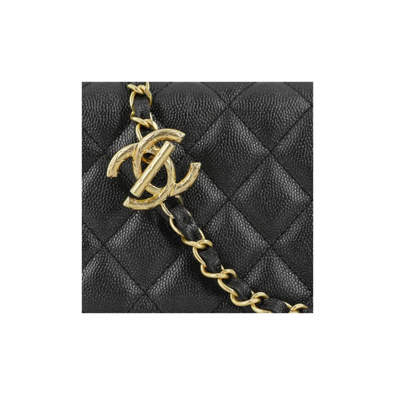 CHANEL Grain Calfskin Shoulder Bag, Crossbody Bag Women's Black-5