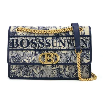 BOSSSUNWEN Textile, Cow Leather, Lock Casual Commute Date Shoulder Bag, Shoulder Bag Medium Size Women's
