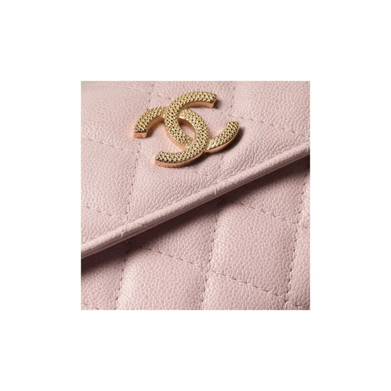CHANEL Caviar Cow Leather And Gold Metal Flap Bag Wallet Women's Light Pink-2