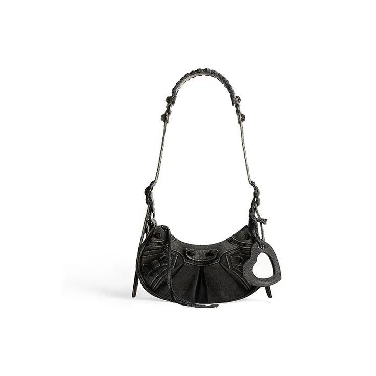 Balenciaga Le Cagole Washed Denim Crossbody Bag, Shoulder Bag Women's Black-3