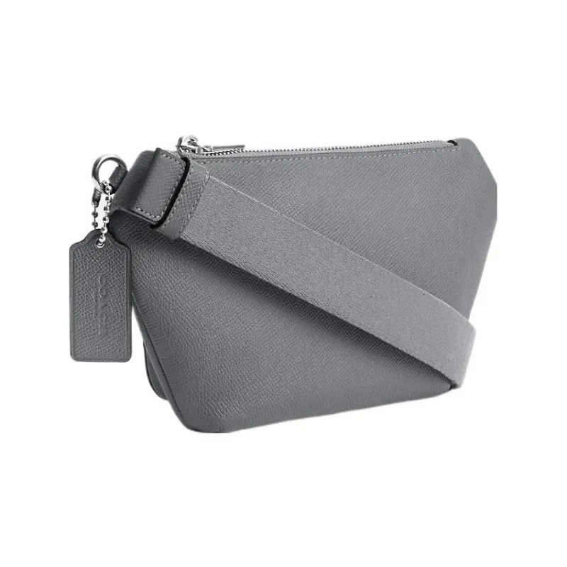 COACH Cross Grain Canvas With Leather Sling Bag, Fanny Pack Medium Size Men's Gray Blue-1