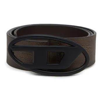 DIESEL Brand Logo Smooth Buckle Leather Belts Men's Brown Width  4cm
