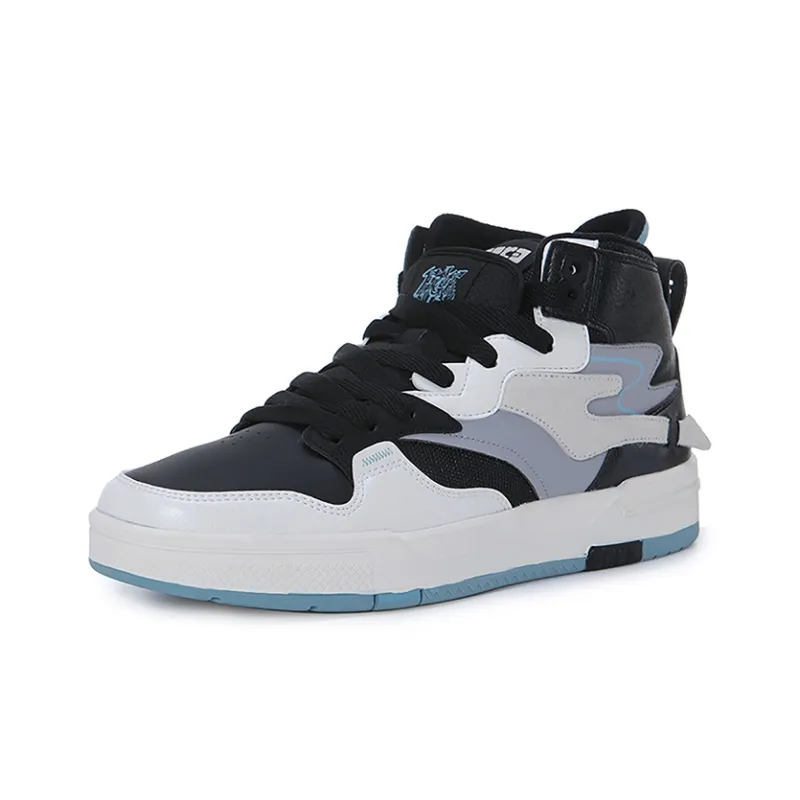 Erke Anti Slip Wear Resistant High Top Skateboard Shoes Men's Jet Black Nordic Blue-2