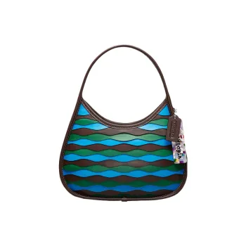 COACH Ergo Leather Shoulder Bag, Handbag, Shoulder Bag Women's Black & Blue Green