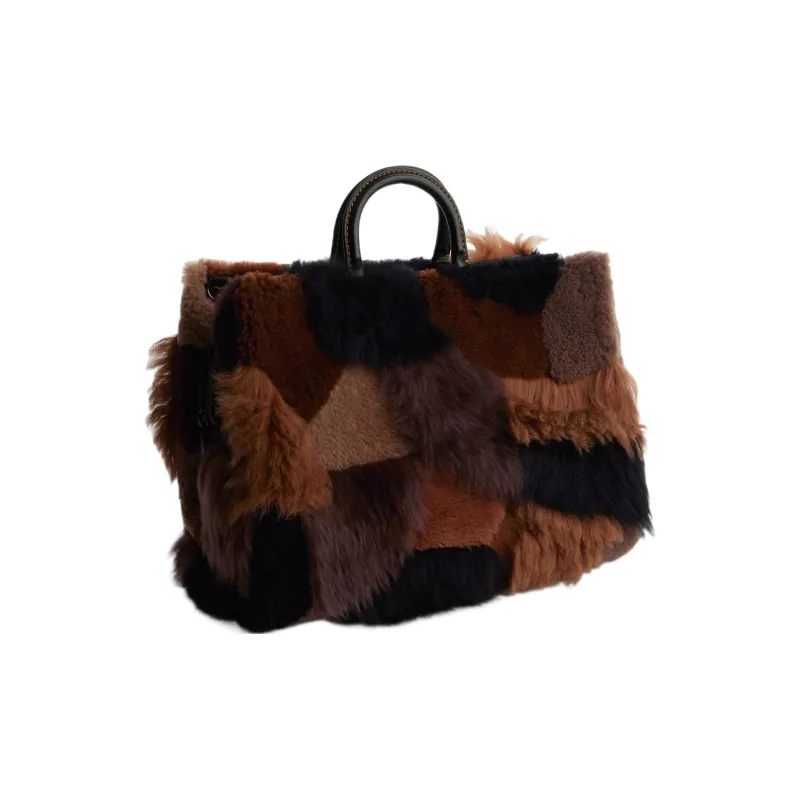 COACH Rogue Shearling Leather Tote Bag, Shopping Bag, Handbag, Shoulder Bag Large Size Women's Multicolor-2