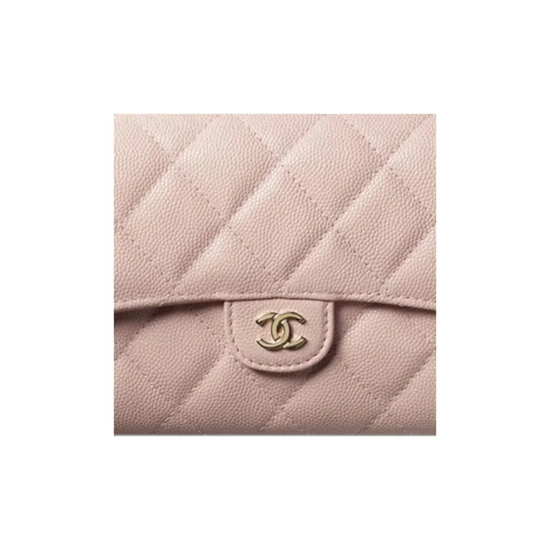 CHANEL Embossed Shiny Calfskin Flap Bag Wallet Women's Pink-3