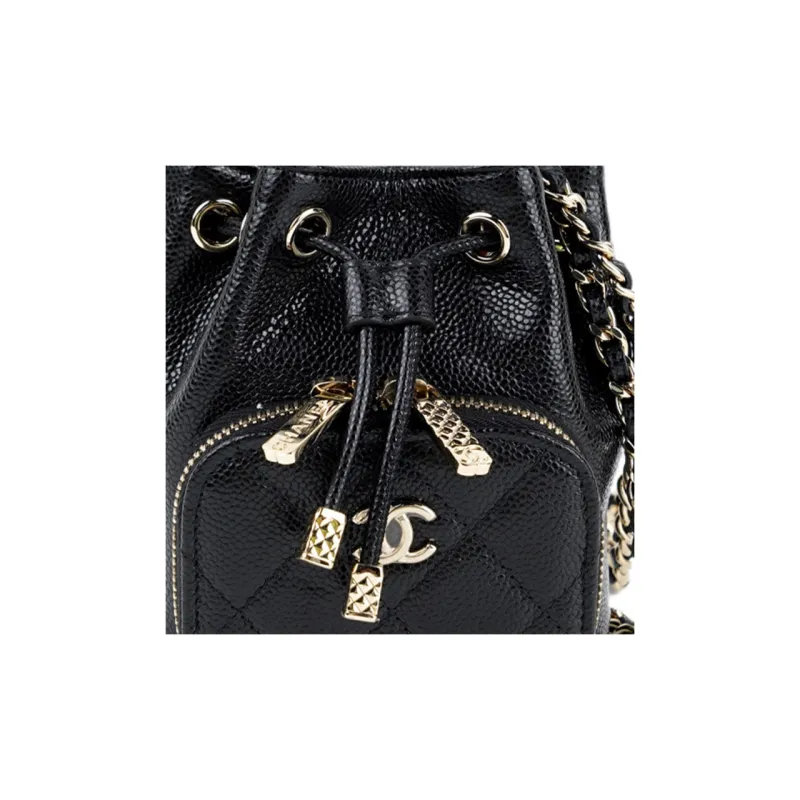 CHANEL Mini Bucket Bag With Chain Grained Calfskin Gold Black-4