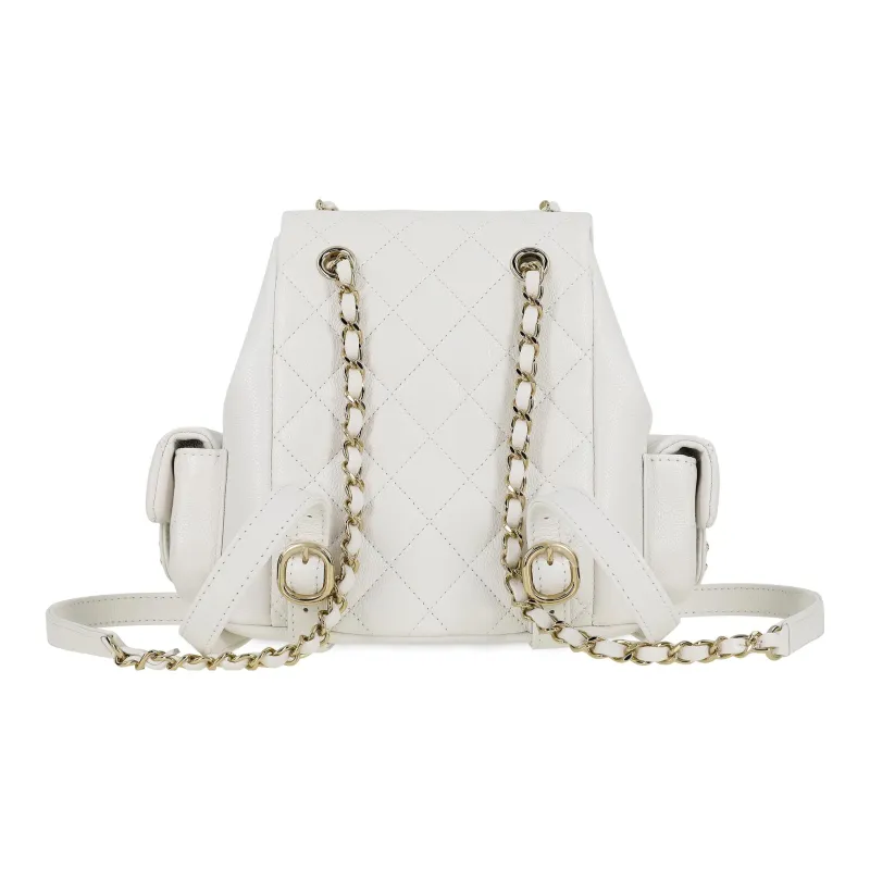CHANEL Grain Cow Leather Backpack Trumpets Unisex White-2