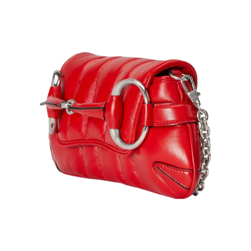 GUCCI Leather Handbag Shoulder Bag Women's Red-3