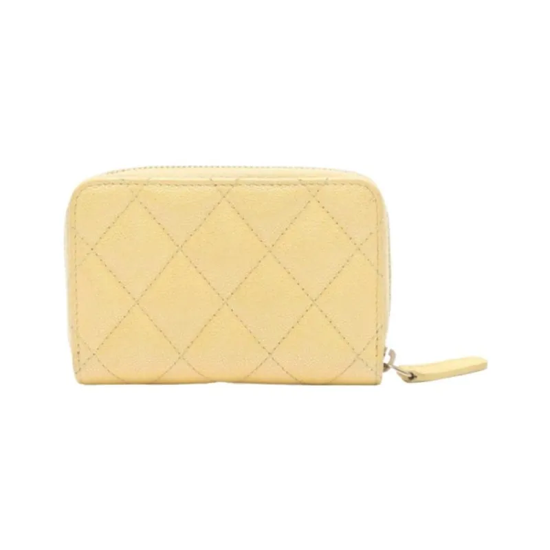 CHANEL Leather Wallet Coin Purse Unisex Yellow-2