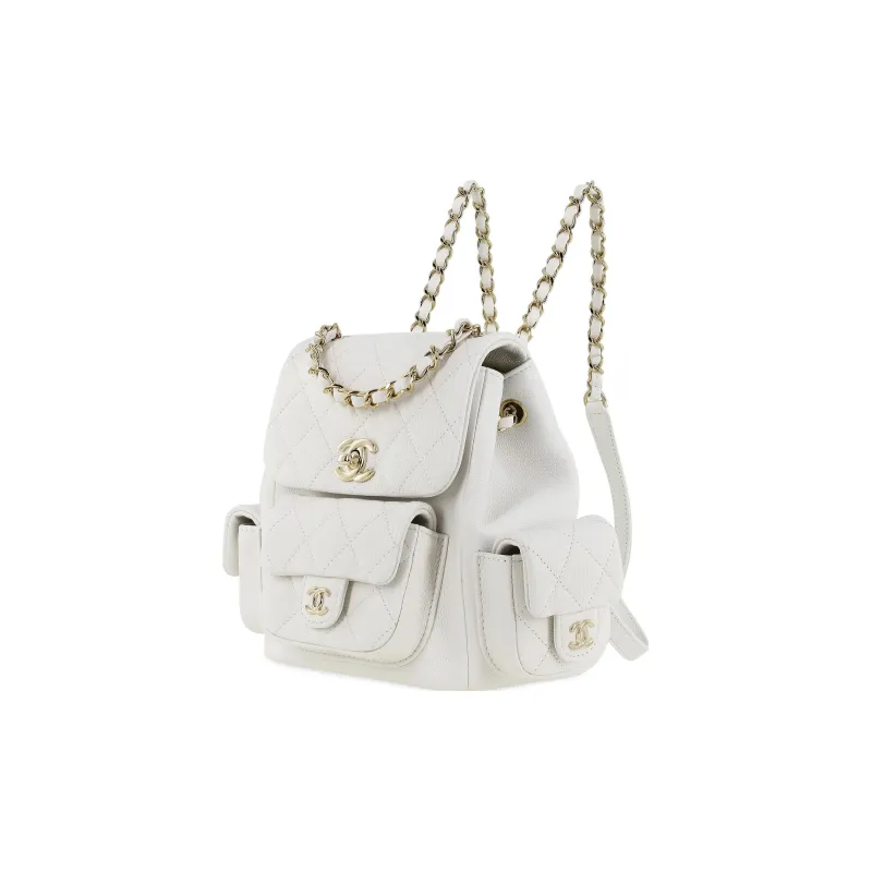 CHANEL Grain Cow Leather Backpack Trumpets Unisex White-1