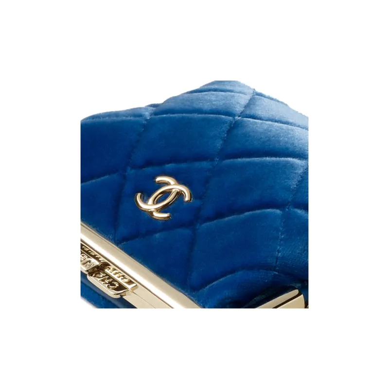 CHANEL Velour Gold Metal Carry Bag, Shoulder Bag, Crossbody Bag Women's Blue-4