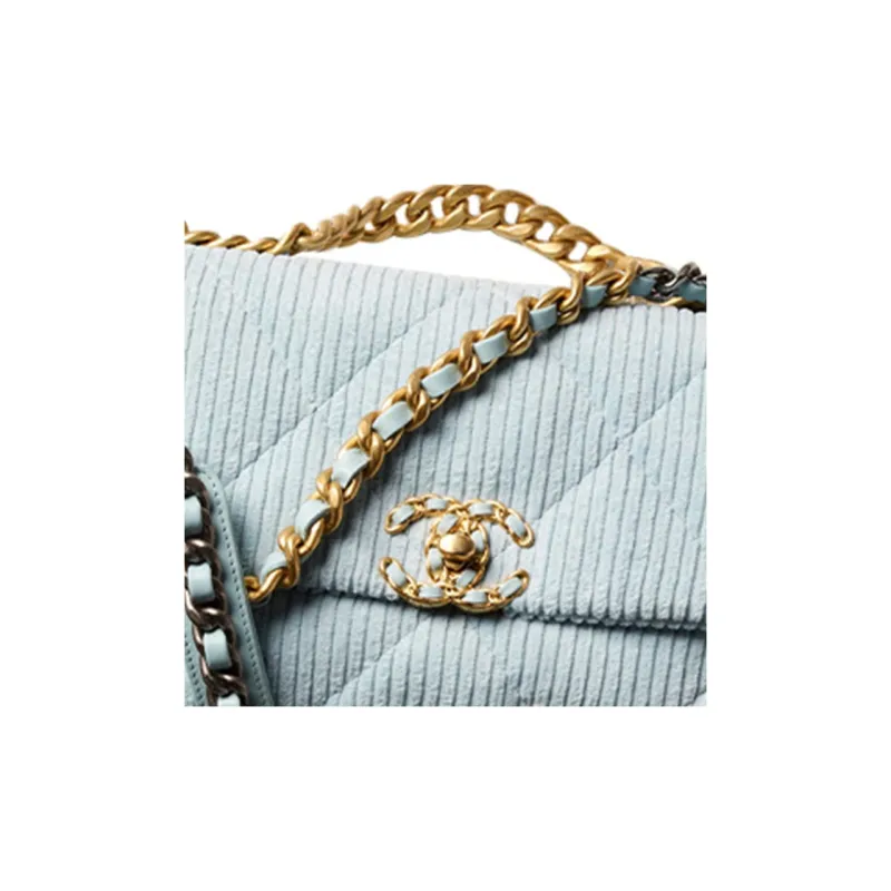 CHANEL 19Bag Corduroy Handbag, Shoulder Bag, Crossbody Bag Women's Light Blue-3