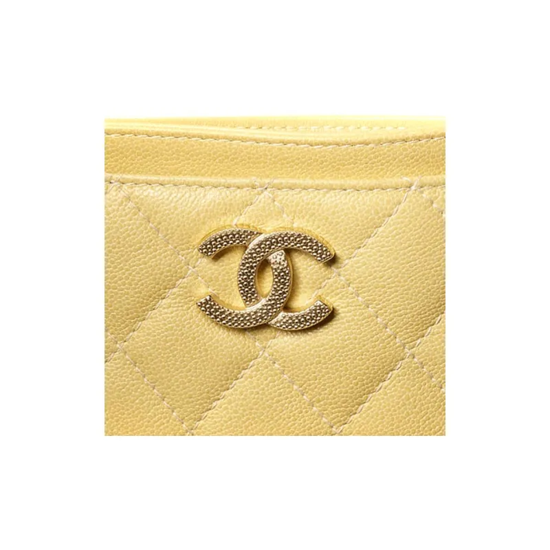 CHANEL Grain Embossed Calfskin With Gold Metal Card Holder Card Holder Women's Yellow-4