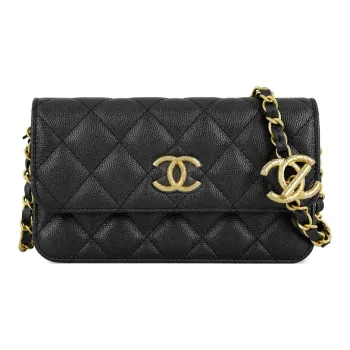 CHANEL Grain Calfskin Shoulder Bag, Crossbody Bag Women's Black
