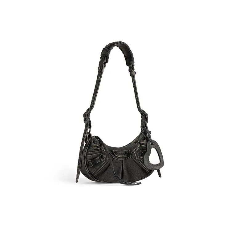 Balenciaga Le Cagole Washed Denim Crossbody Bag, Shoulder Bag Women's Black-2