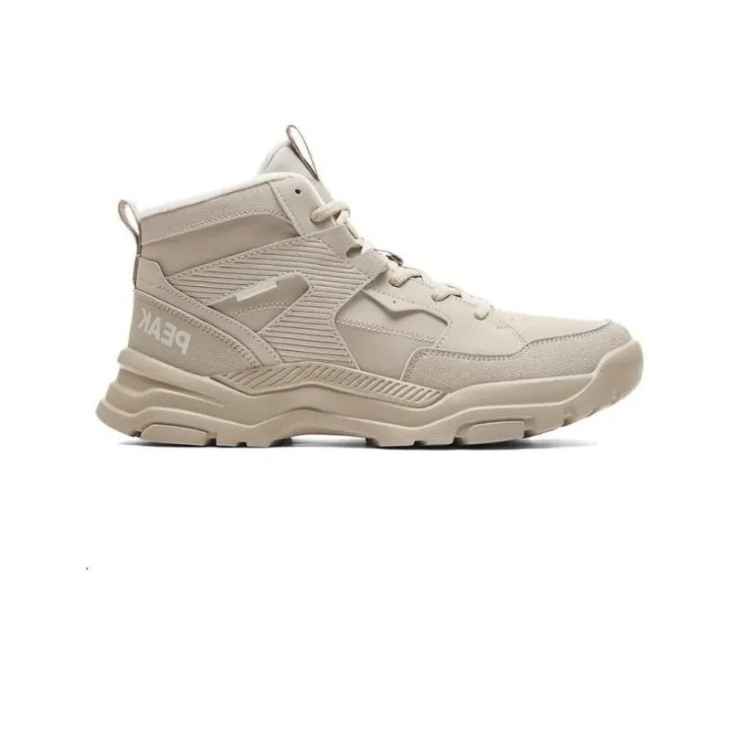 PEAK Flowing Rock Wear Resistant Height Increasing Rebound Mid Top Outdoor Shoes Men's Greige-1