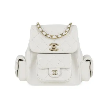 CHANEL Grained Cow Leather Backpack Small Size Unisex White