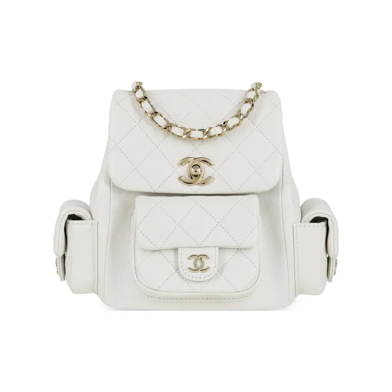 CHANEL Grain Cow Leather Backpack Trumpets Unisex White-0
