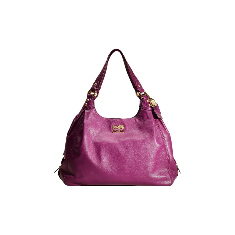 COACH Maggie Leather Hobo Bag, One Shoulder Handbag Large Size Women's Purple-0