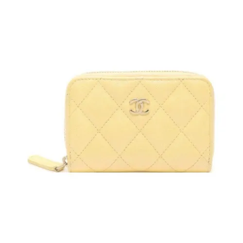 CHANEL Leather Wallets Coin Purses Unisex Yellow