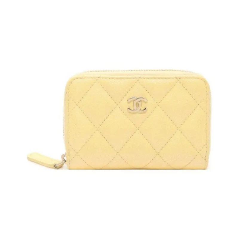 CHANEL Leather Wallet Coin Purse Unisex Yellow-0