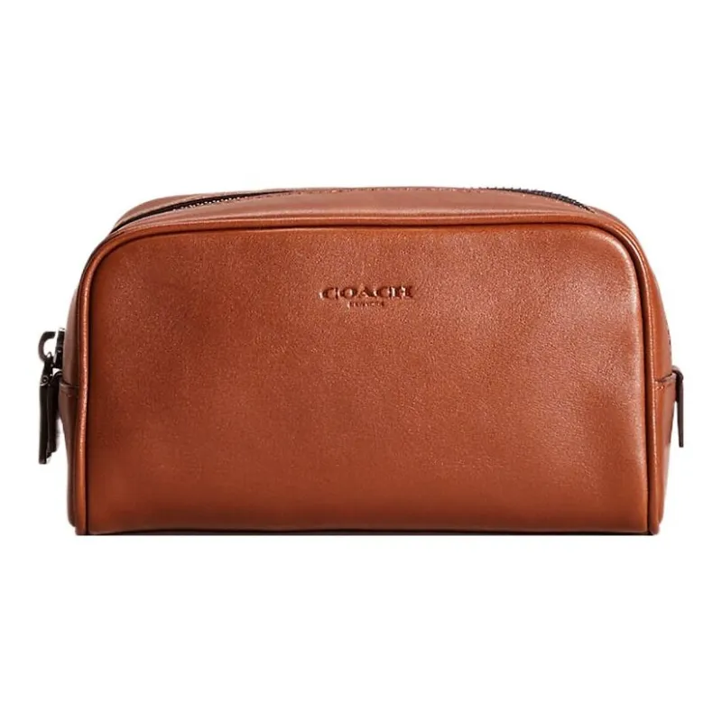 COACH Dopp Kit Leather Makeup Bag Small Size Women's Dark Saddle-0