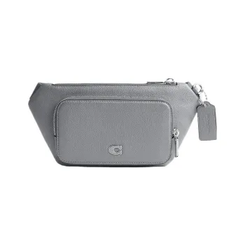 COACH Signature Cross-Stitch Canvas With Leather Sling Bag Fanny Pack Medium Size Men's Gray Blue