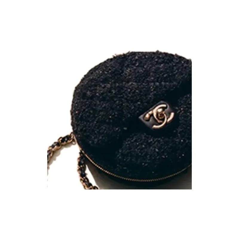 CHANEL Coco Tweed Chain Round Bag Handbag Women's Black-1