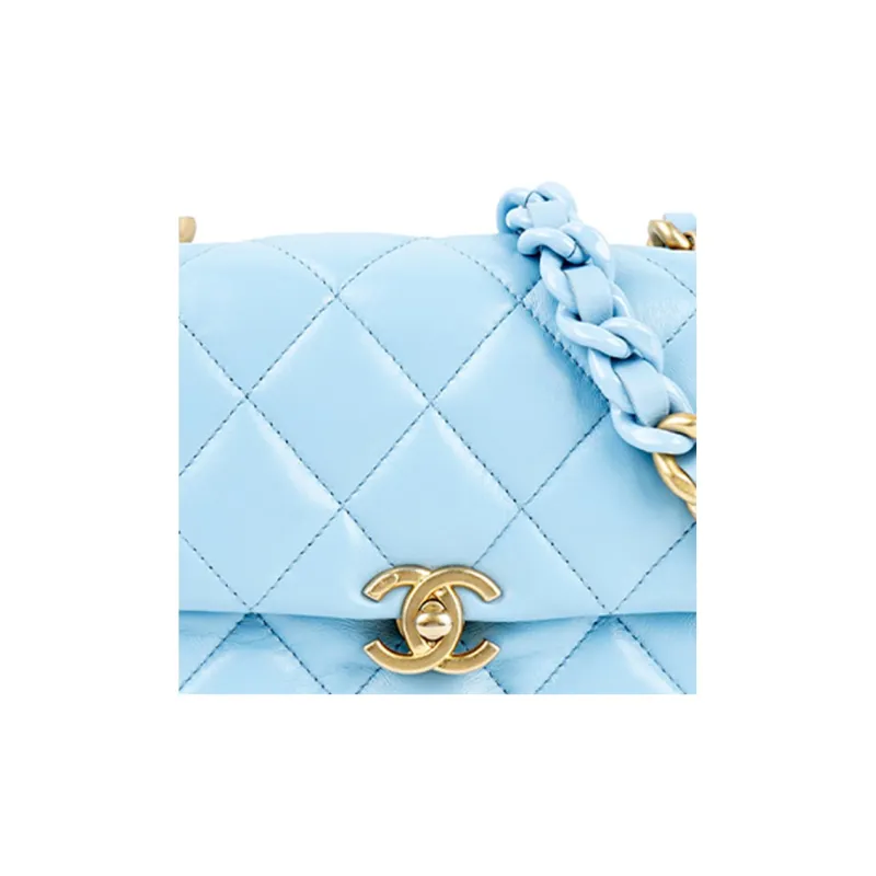 CHANEL Lambskin Mini Square Flap Bag, Flap Bag, Crossbody Bag, Shoulder Bag Mini Women's Sky Blue-4