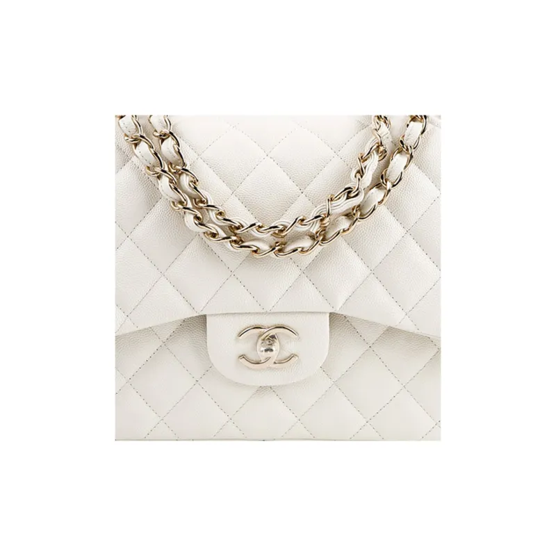 CHANEL Classic Flap CF Cow Leather Chain Bag, Shoulder Bag, Crossbody Bag Tubas Women's White-4