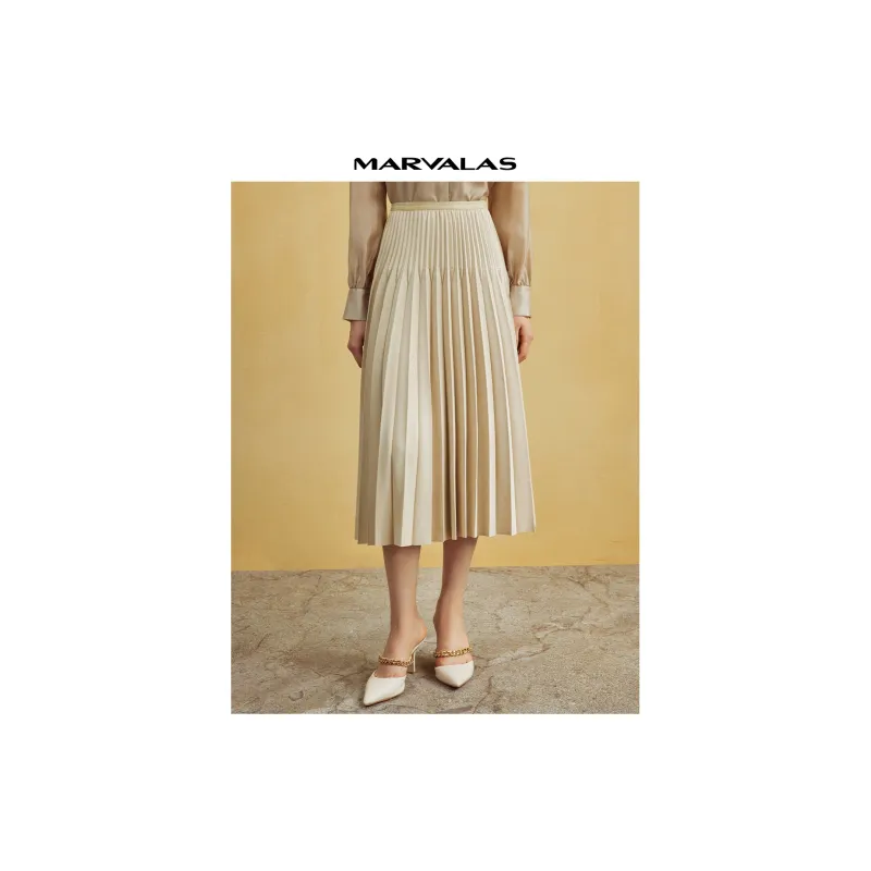MARVALAS Casual Long Skirts Women's Beige-2