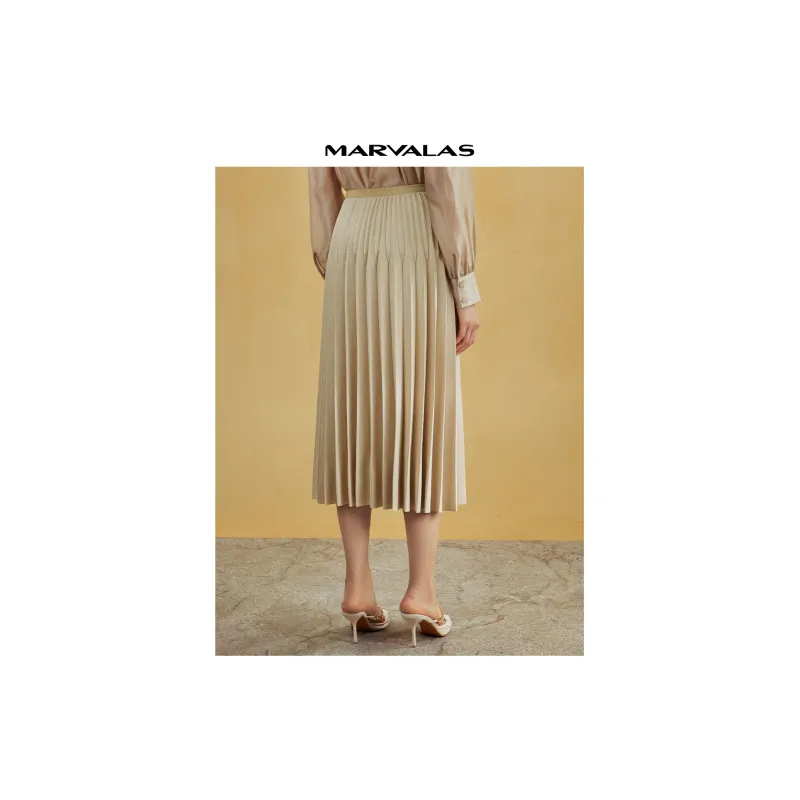 MARVALAS Casual Long Skirts Women's Beige-4