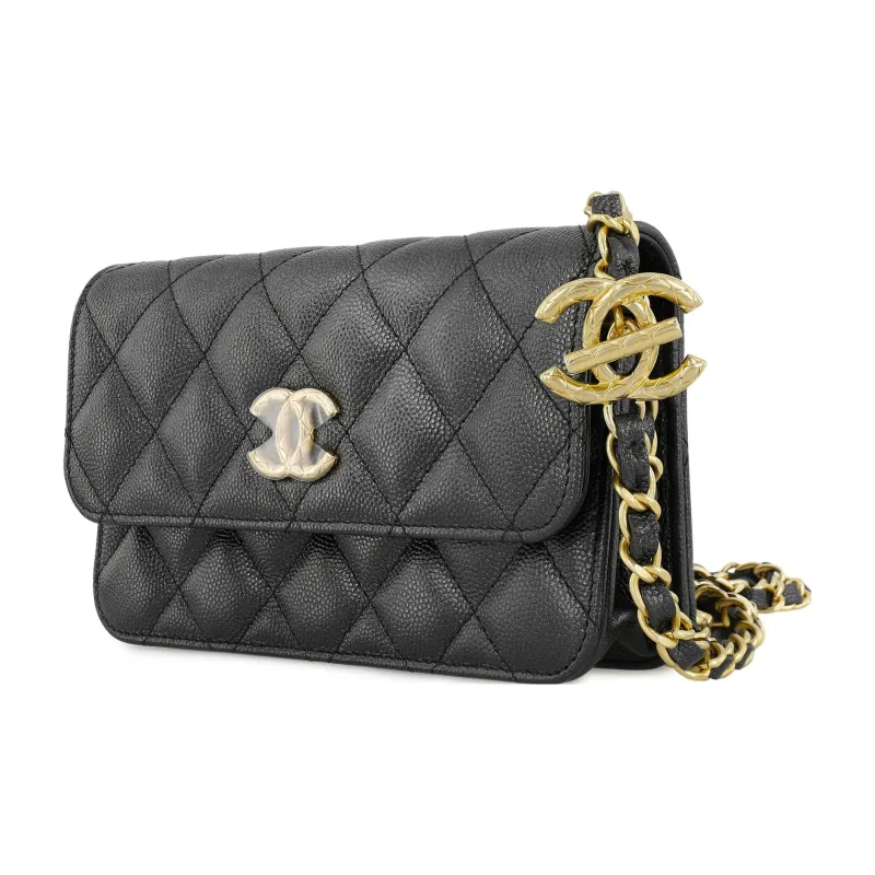 CHANEL Grain Calfskin Shoulder Bag, Crossbody Bag Women's Black-1