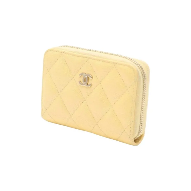 CHANEL Leather Wallet Coin Purse Unisex Yellow-1
