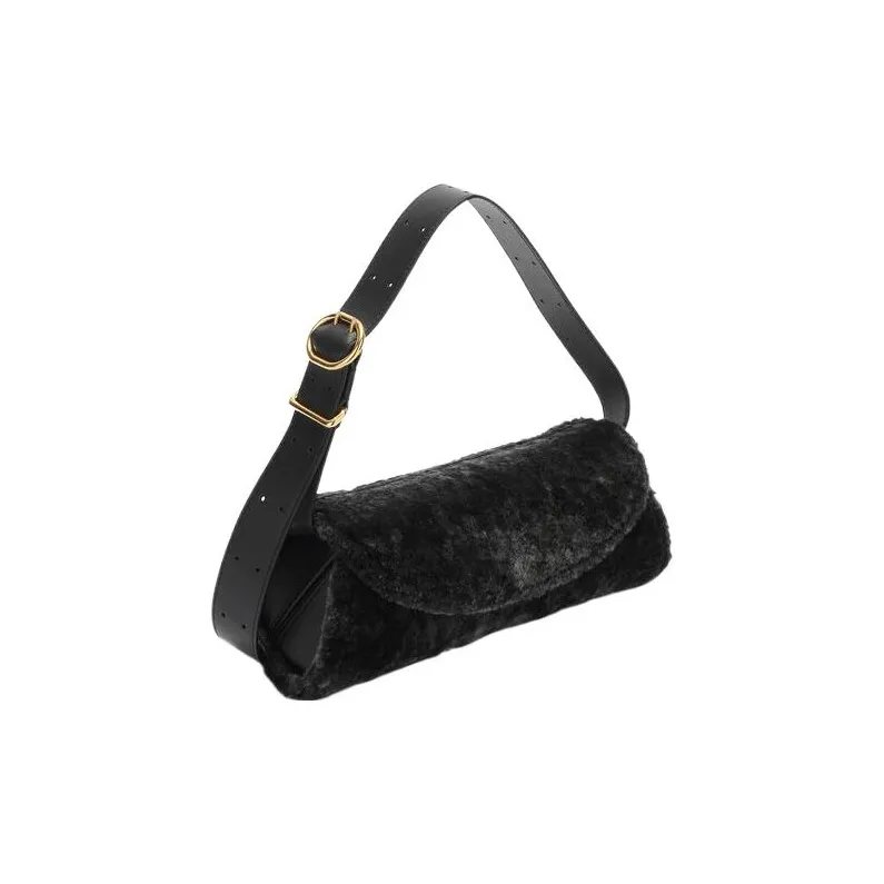 JIL SANDER Cannolo Lamb Fur With Calfskin Handbag, Shoulder Bag Women's Black-1