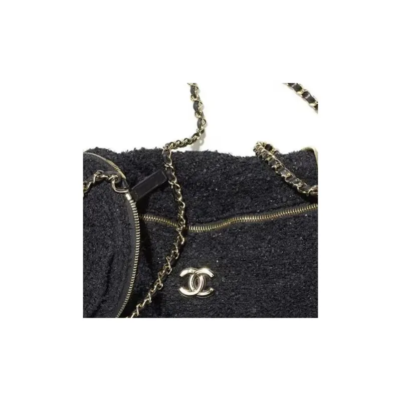 CHANEL Coco Woolen Shoulder Bag, Crossbody Bag Women's Black-1