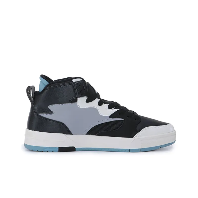 Erke Anti Slip Wear Resistant High Top Skateboard Shoes Men's Jet Black Nordic Blue-1