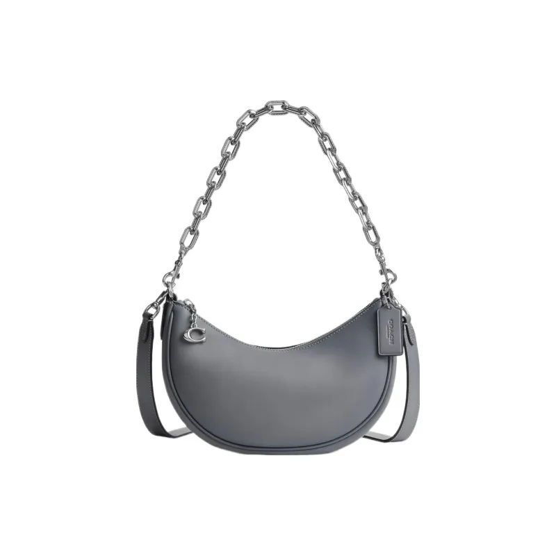 COACH Mira Cow Leather Crescent Bag, Portable Crossbody Bag, Shoulder Bag Women's Gray Blue-0