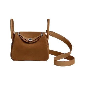HERMES Lindy Grizzly With Swift Leather Handbag, Shoulder Bag, Crossbody Bag Mini Women's Brown
