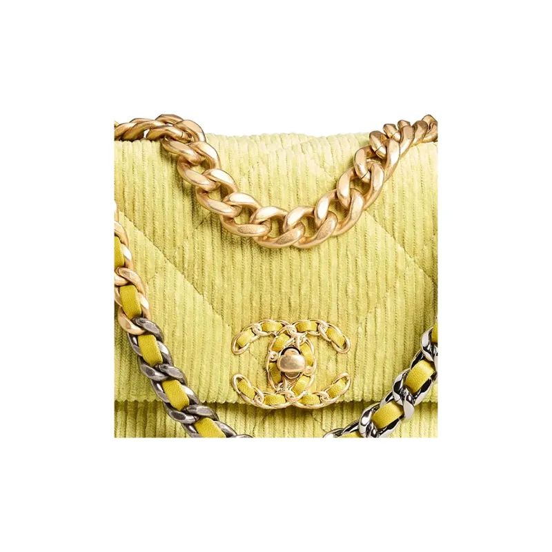 CHANEL 19Bag Corduroy Handbag, Shoulder Bag, Crossbody Bag Women's Light Green-3