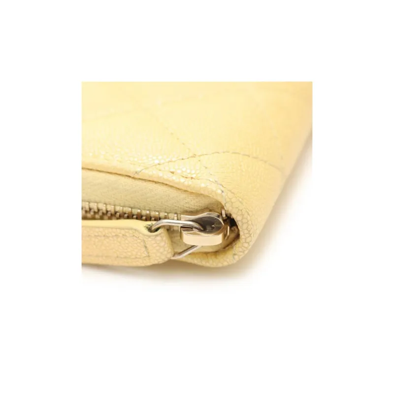 CHANEL Leather Wallet Coin Purse Unisex Yellow-7