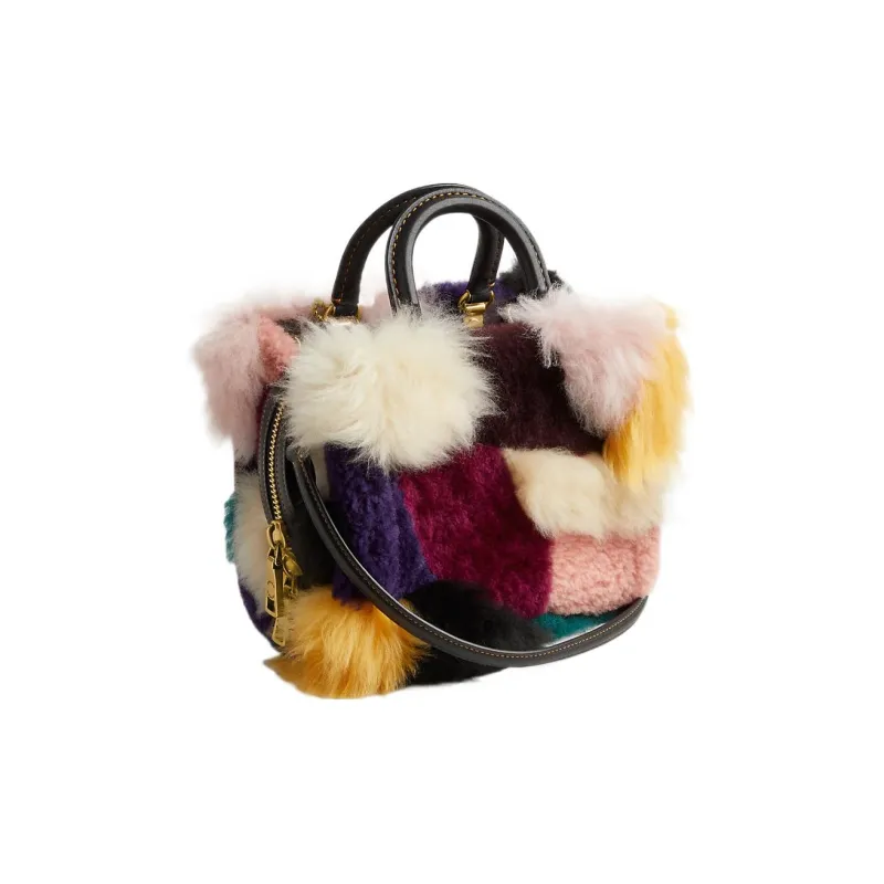 COACH Rogue Shearling Leather Tote Bag Shopping Bag Handbags Small Size Women's Multicolor-3